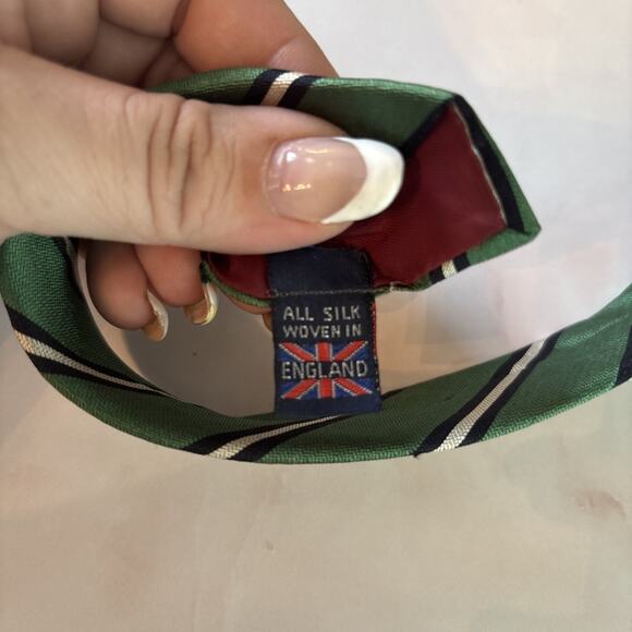 Briar England Necktie Silk‎ Green Navy Stripe Preppy Furman’s Michigan - Picture 5 of 5